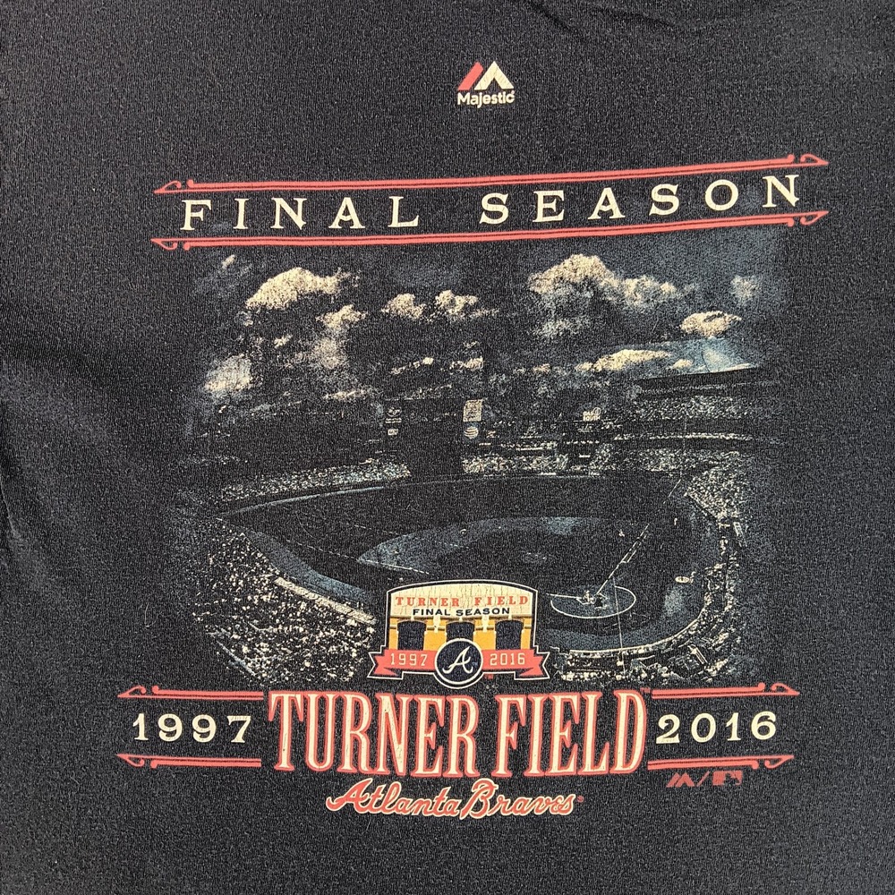 Atlanta Braves M Majestic T-shirt Turner Field Final Season Commemorative MLB - Picture 2 of 5